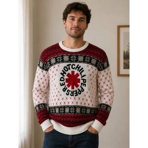 Bravado Red Hot Chili Peppers Sweater Mens Unisex Large Red Fair Isle Alt Rock